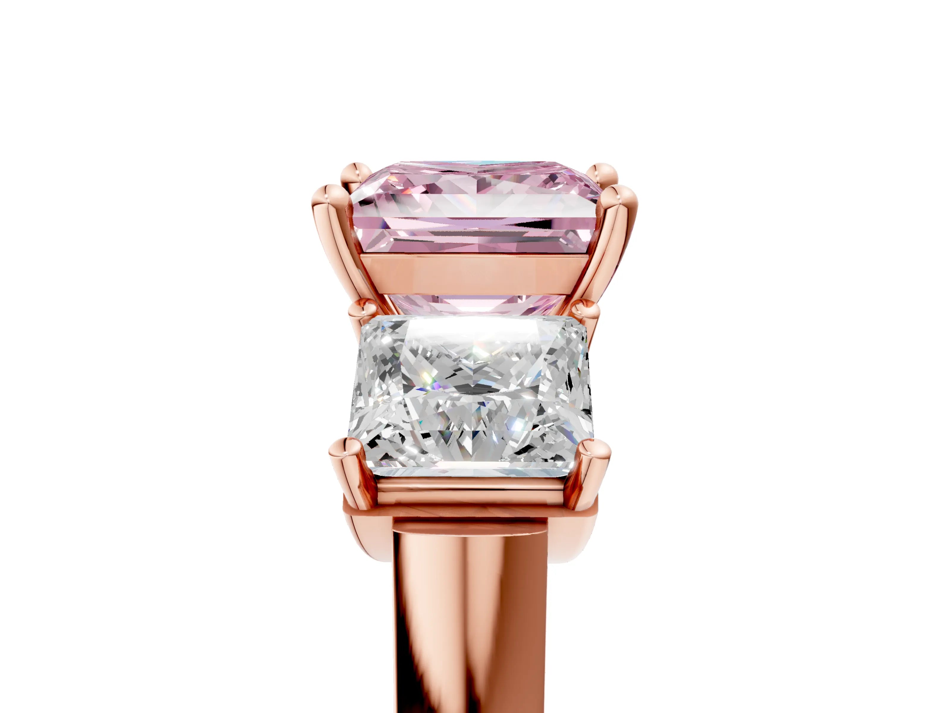 Rose gold Three-Stone Fancy Pink Princess Cut Brilliant Diamond Trellis Ring with Comfort Fit Band_5
