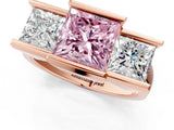 Rose gold Three Stone Fancy Pink Princess Cut Cut Channel Set Diamond Ring_1