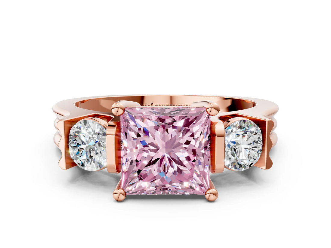 Rose gold Three-Stone Fancy Pink Princess Cut Cut Classic Band Prong Setting Ring