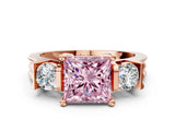 Rose gold Three-Stone Fancy Pink Princess Cut Cut Classic Band Prong Setting Ring