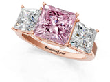 Rose gold Three-Stone Fancy Pink Princess Cut Cut Diamond Engagement Ring with Flat Band and Four-Prong Setting_13