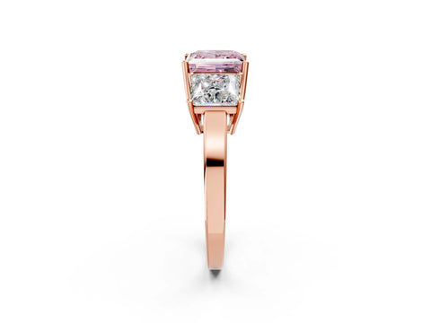 Rose gold Three-Stone Fancy Pink Princess Cut Cut Diamond Engagement Ring with Flat Band and Four-Prong Setting_14