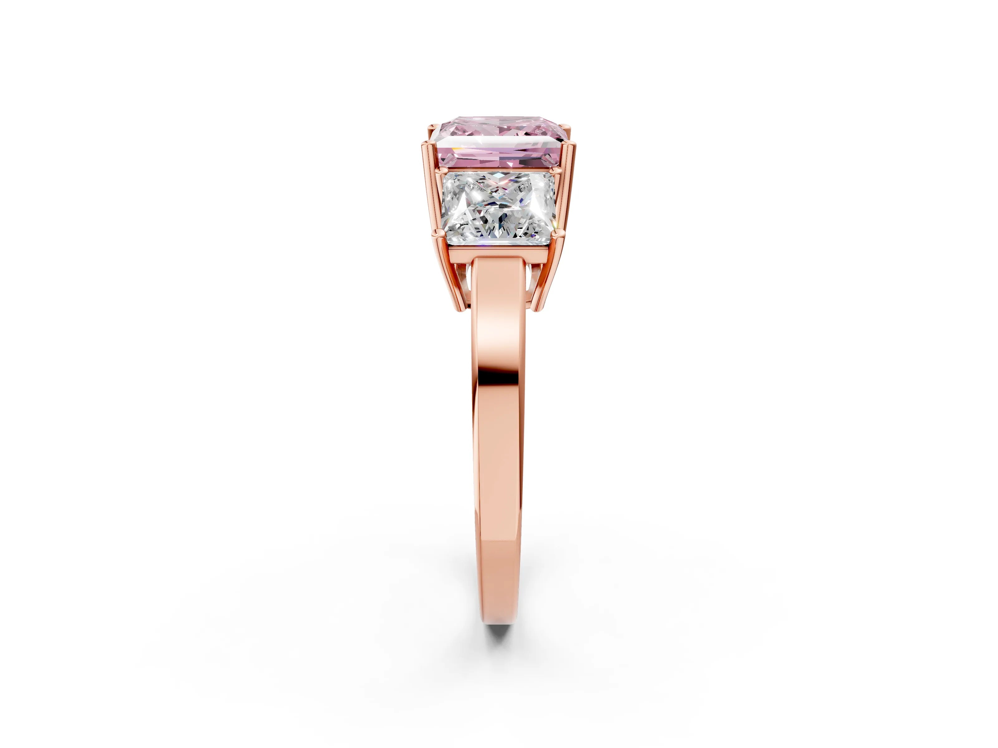 Rose gold Three-Stone Fancy Pink Princess Cut Cut Diamond Engagement Ring with Flat Band and Four-Prong Setting_2