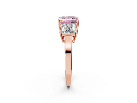 Rose gold Three-Stone Fancy Pink Princess Cut Cut Diamond Engagement Ring with Flat Band and Four-Prong Setting_2