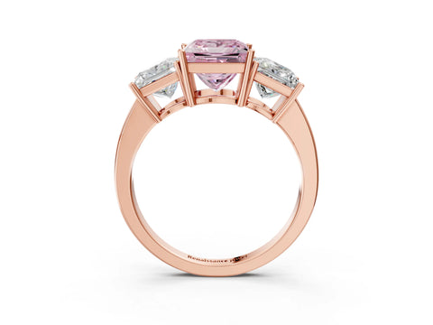 Rose gold Three-Stone Fancy Pink Princess Cut Cut Diamond Engagement Ring with Flat Band and Four-Prong Setting_3