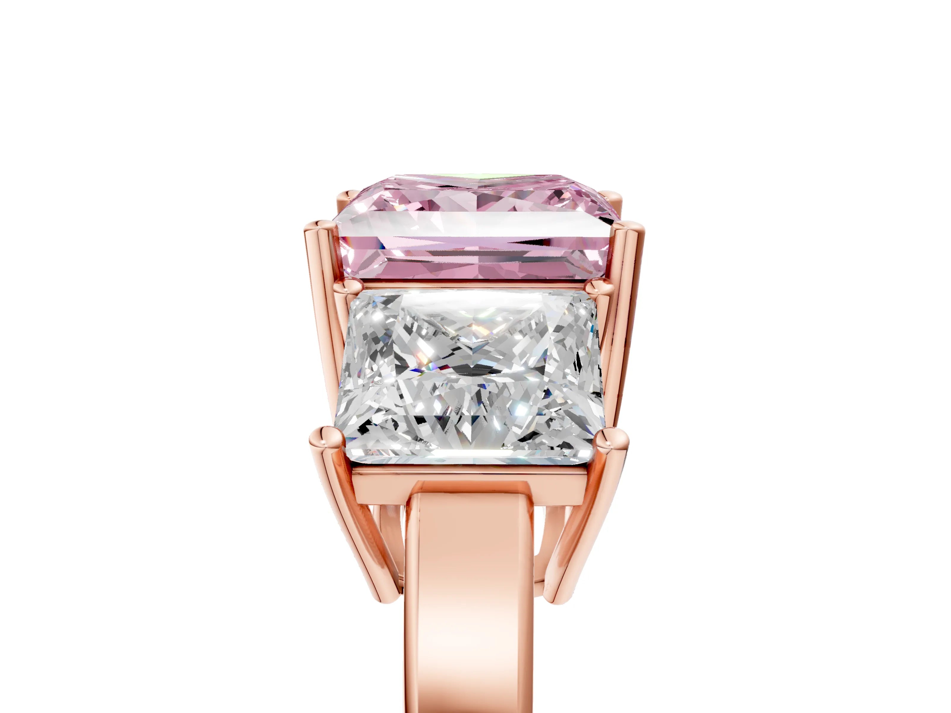 Rose gold Three-Stone Fancy Pink Princess Cut Cut Diamond Engagement Ring with Flat Band and Four-Prong Setting_5