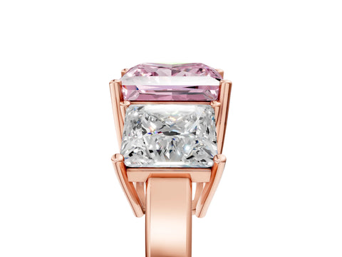 Rose gold Three-Stone Fancy Pink Princess Cut Cut Diamond Engagement Ring with Flat Band and Four-Prong Setting_5