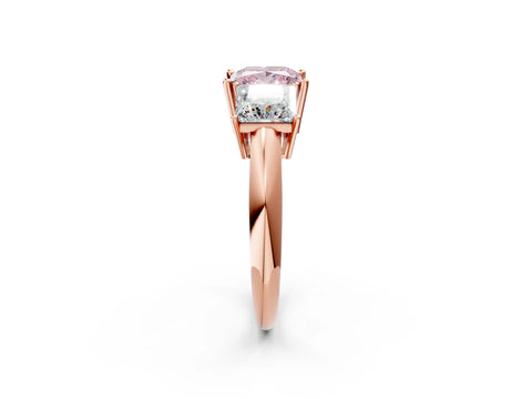 Rose gold Three-Stone Fancy Pink Princess Cut Cut Diamond Engagement Ring with Prong Setting on a White Gold Band_2