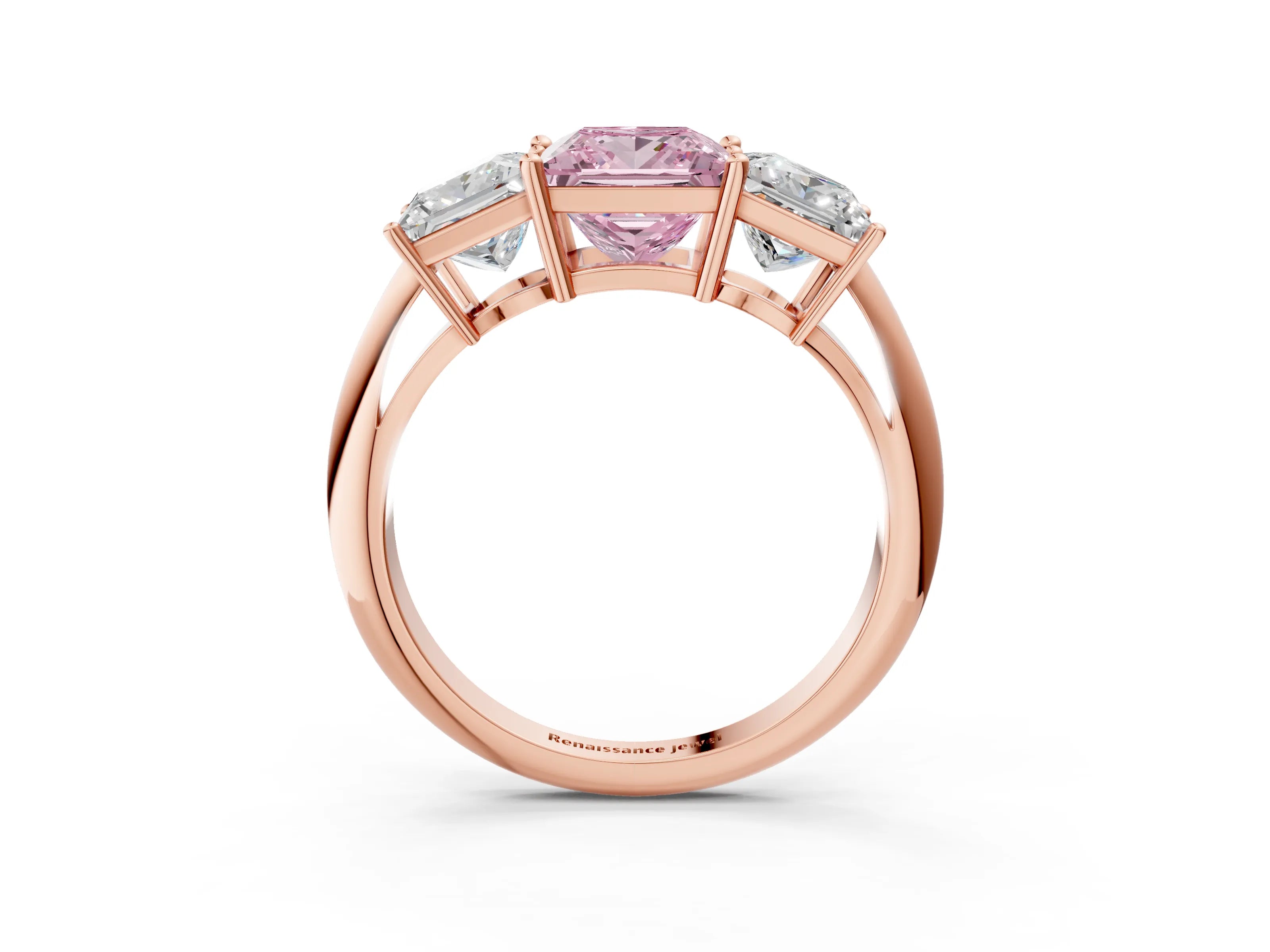 Rose gold Three-Stone Fancy Pink Princess Cut Cut Diamond Engagement Ring with Prong Setting on a White Gold Band_3