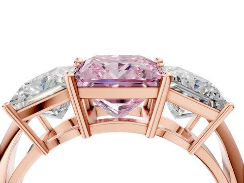 Rose gold Three-Stone Fancy Pink Princess Cut Cut Diamond Engagement Ring with Prong Setting on a White Gold Band_4