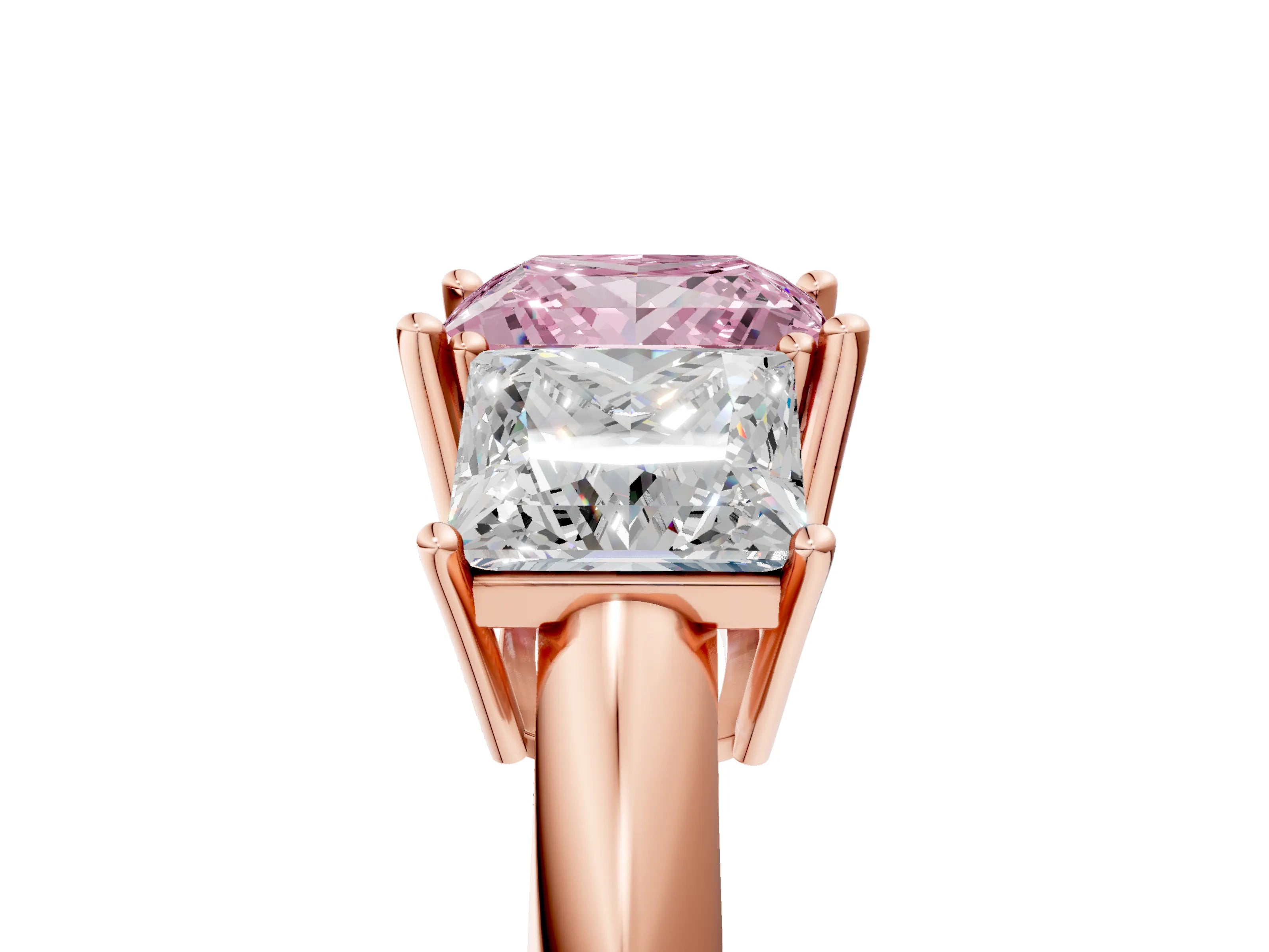 Rose gold Three-Stone Fancy Pink Princess Cut Cut Diamond Engagement Ring with Prong Setting on a White Gold Band_5