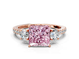 Rose gold Three-Stone Fancy Pink Princess Cut Cut Diamond Pavé Band with Prong Setting_15