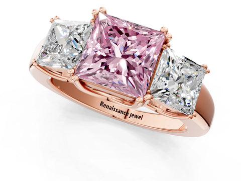 Rose gold Three-Stone Fancy Pink Princess Cut Cut Diamond Ring with Channel Set Band and Four-Prong Setting_1