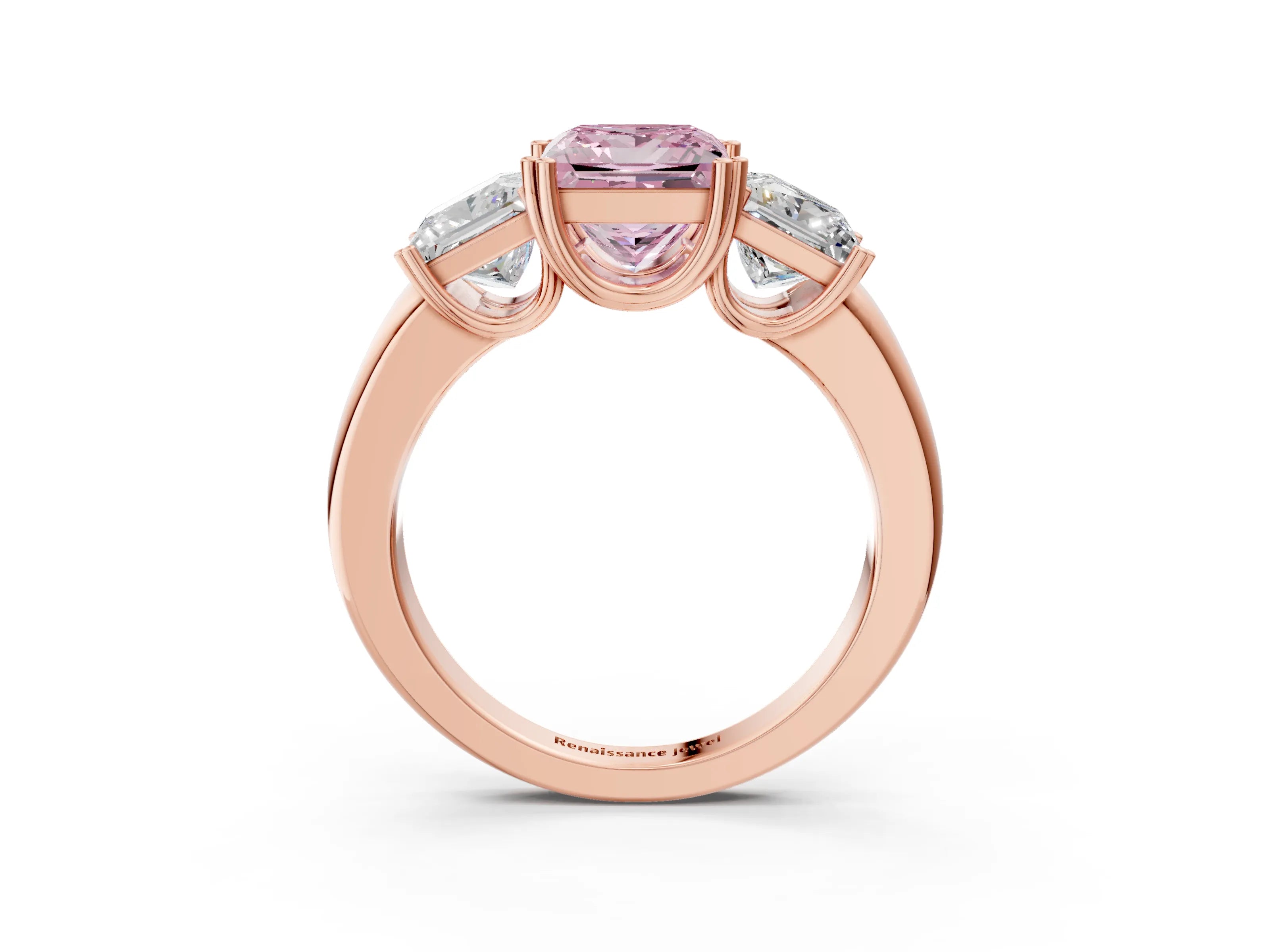 Rose gold Three-Stone Fancy Pink Princess Cut Cut Diamond Ring with Channel Set Band and Four-Prong Setting_3