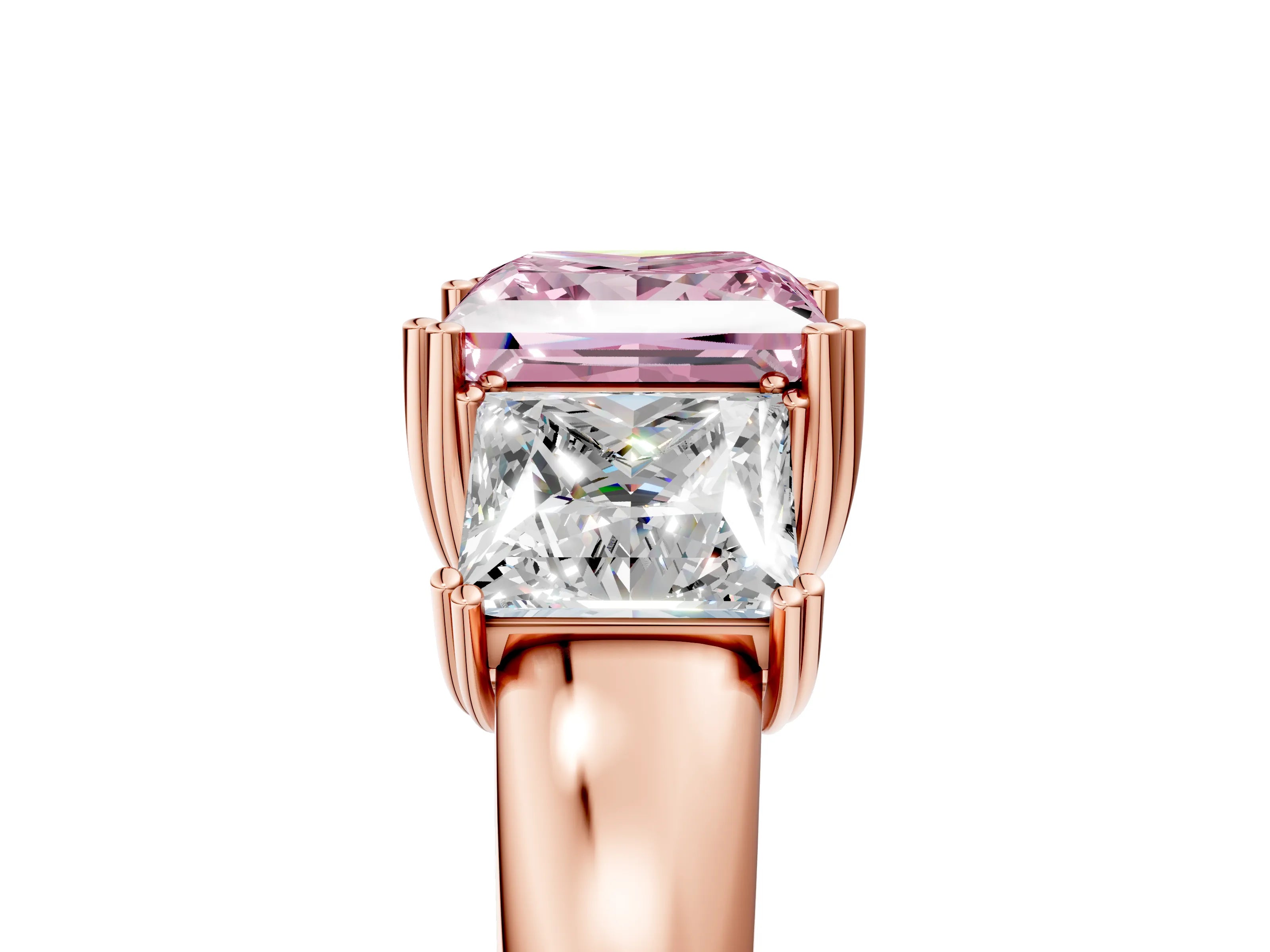 Rose gold Three-Stone Fancy Pink Princess Cut Cut Diamond Ring with Channel Set Band and Four-Prong Setting_5