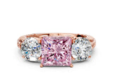 Rose gold Three-Stone Fancy Pink Princess Cut Cut Diamond Ring with Channel-Set Band and Prong Setting