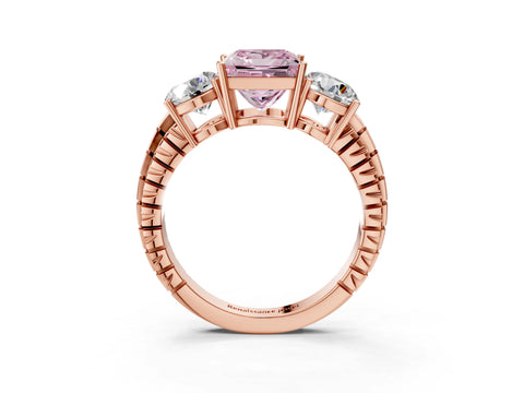 Rose gold Three-Stone Fancy Pink Princess Cut Cut Diamond Ring with Channel-Set Band and Prong Setting_3