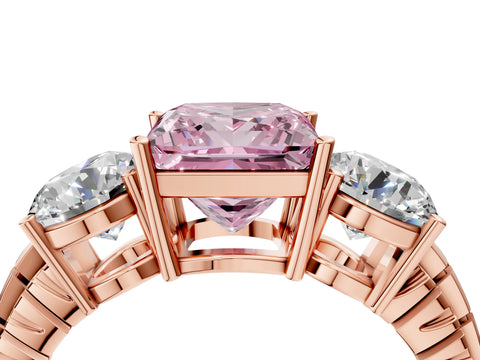 Rose gold Three-Stone Fancy Pink Princess Cut Cut Diamond Ring with Channel-Set Band and Prong Setting_4
