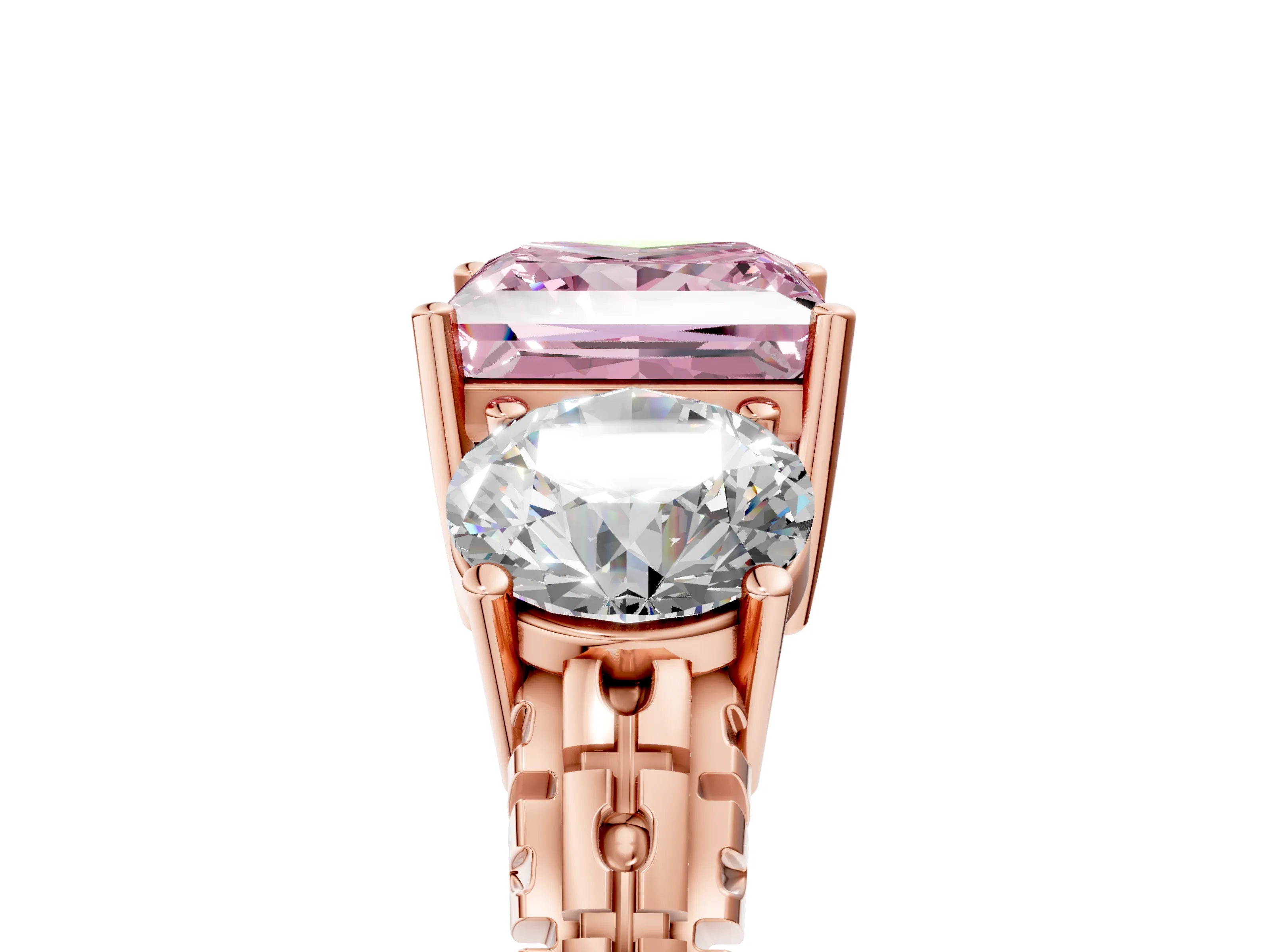 Rose gold Three-Stone Fancy Pink Princess Cut Cut Diamond Ring with Channel-Set Band and Prong Setting_5
