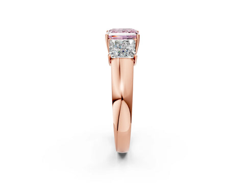 Rose gold Three-Stone Fancy Pink Princess Cut Cut Diamond Ring with Prong Setting and Classic Band_2