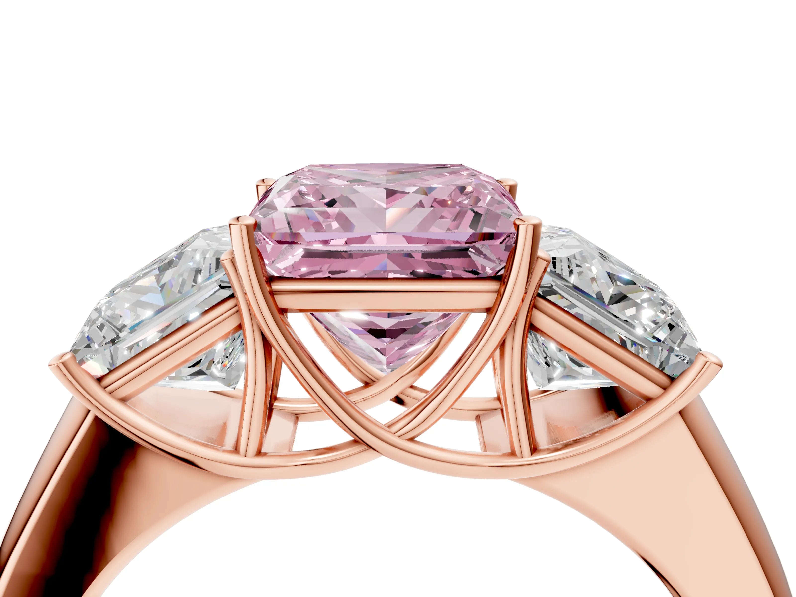 Rose gold Three-Stone Fancy Pink Princess Cut Cut Diamond Ring with Prong Setting and Classic Band_4
