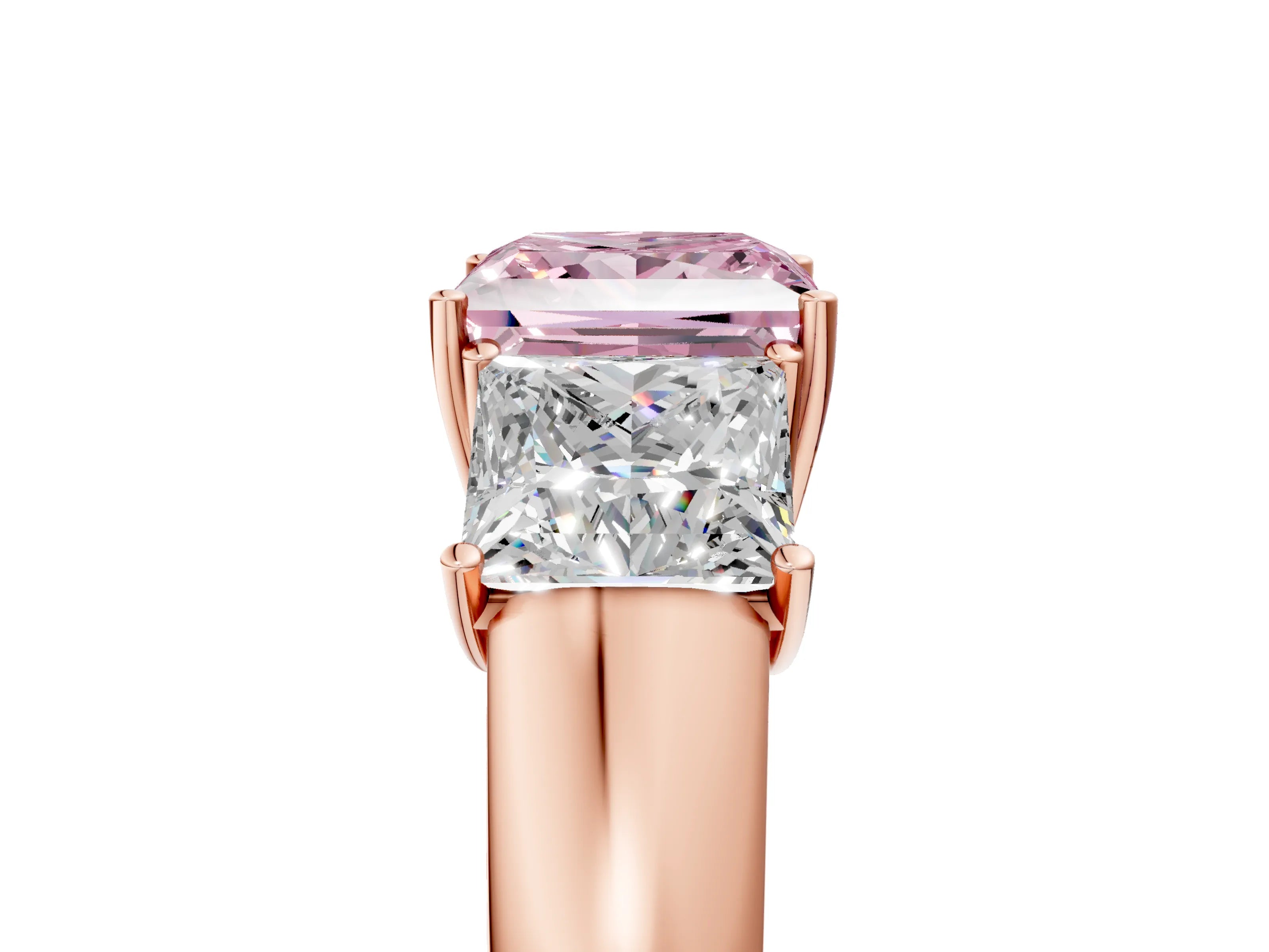 Rose gold Three-Stone Fancy Pink Princess Cut Cut Diamond Ring with Prong Setting and Classic Band_5