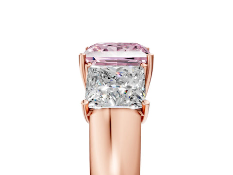 Rose gold Three-Stone Fancy Pink Princess Cut Cut Diamond Ring with Prong Setting and Classic Band_5