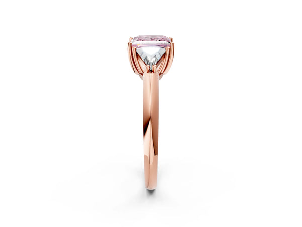 Rose Gold Princess Cut Trillion Three Stone Engagement Ring Setting for Fancy Pink Center