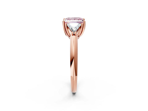 Rose gold Three-Stone Fancy Pink Princess Cut Cut Diamond Ring with Trillion Side Stones and Four-Prong Setting_5