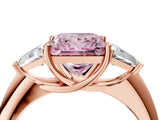 Rose gold Three-Stone Fancy Pink Princess Cut Cut Diamond Ring with Trillion Side Stones and Four-Prong Setting_7