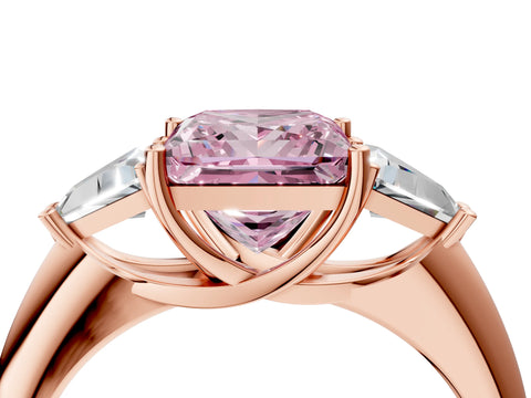 Rose gold Three-Stone Fancy Pink Princess Cut Cut Diamond Ring with Trillion Side Stones and Four-Prong Setting_7