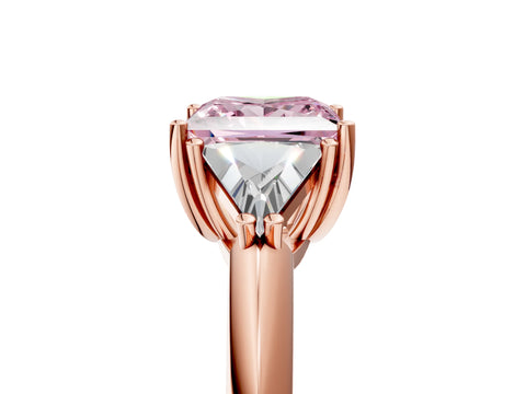 Rose gold Three-Stone Fancy Pink Princess Cut Cut Diamond Ring with Trillion Side Stones and Four-Prong Setting_8
