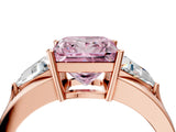 Rose gold Three-Stone Fancy Pink Princess Cut Cut Diamond Ring with Trillion Side Stones on a Split Shank Band_4