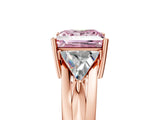Rose gold Three-Stone Fancy Pink Princess Cut Cut Diamond Ring with Trillion Side Stones on a Split Shank Band_5