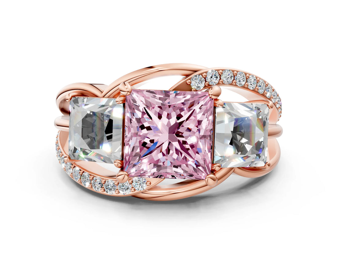 Rose gold Three-Stone Fancy Pink Princess Cut Cut Diamond Split Shank Prong Set Ring