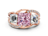 Rose gold Three-Stone Fancy Pink Princess Cut Cut Diamond Split Shank Prong Set Ring