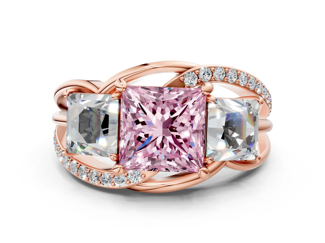 Rose gold Three-Stone Fancy Pink Princess Cut Cut Diamond Split Shank Prong Set Ring_12