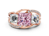 Rose gold Three-Stone Fancy Pink Princess Cut Cut Diamond Split Shank Prong Set Ring_12