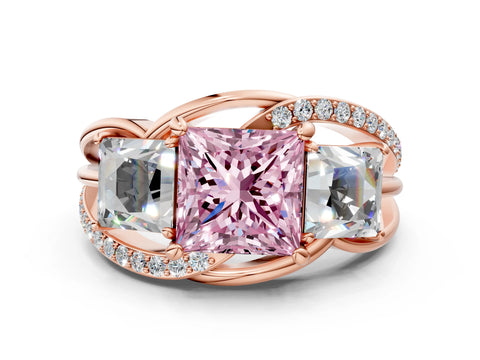Rose gold Three-Stone Fancy Pink Princess Cut Cut Diamond Split Shank Prong Set Ring_12