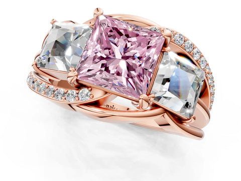 Rose gold Three-Stone Fancy Pink Princess Cut Cut Diamond Split Shank Prong Set Ring_13
