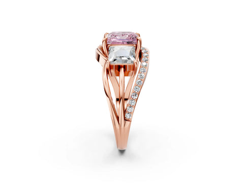 Rose gold Three-Stone Fancy Pink Princess Cut Cut Diamond Split Shank Prong Set Ring_14