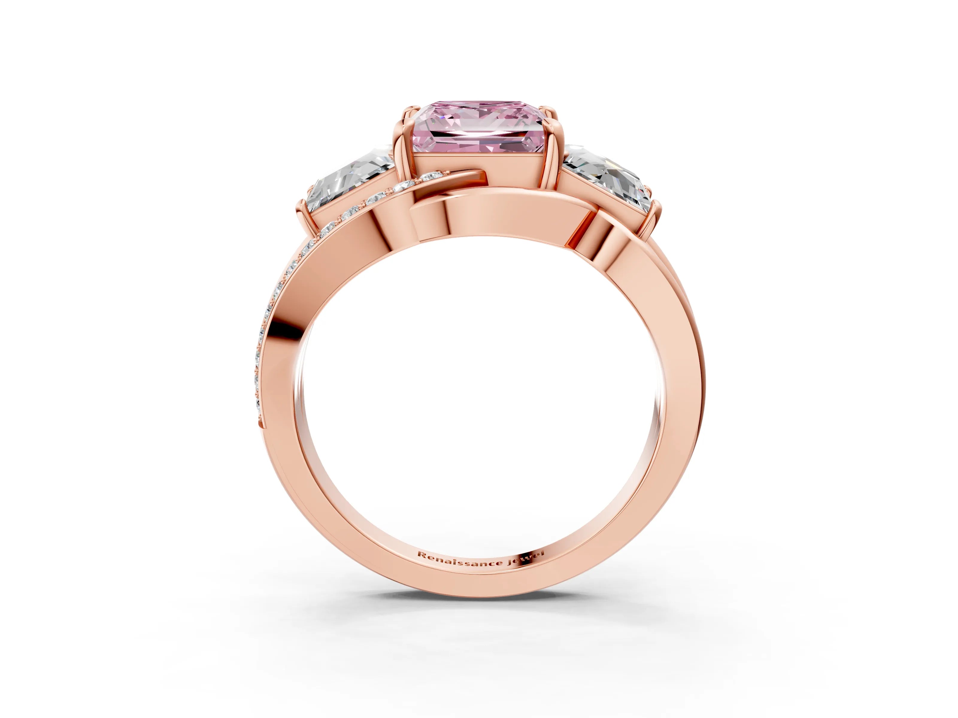 Rose gold Three-Stone Fancy Pink Princess Cut Cut Diamond Split Shank Prong Set Ring_15