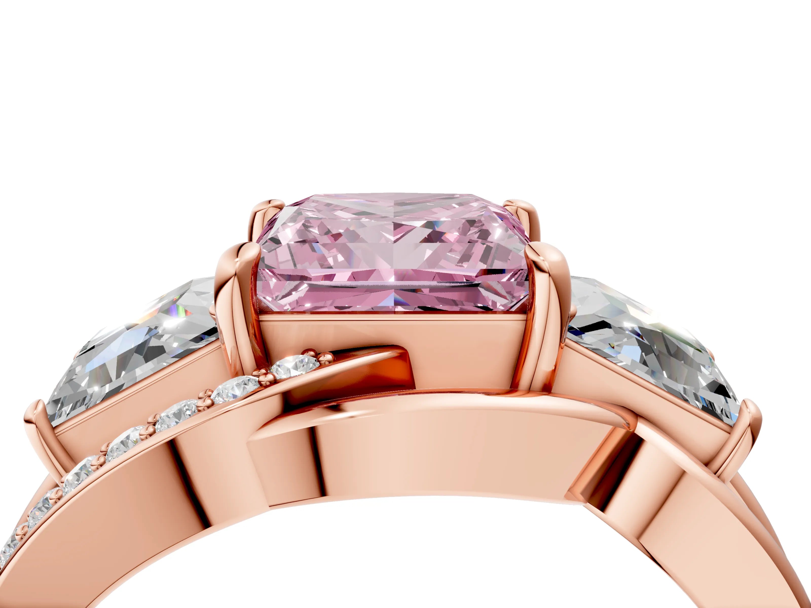 Rose gold Three-Stone Fancy Pink Princess Cut Cut Diamond Split Shank Prong Set Ring_16