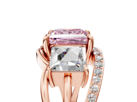 Rose gold Three-Stone Fancy Pink Princess Cut Cut Diamond Split Shank Prong Set Ring_17