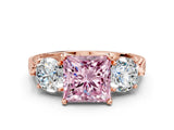 Rose gold Three-Stone Fancy Pink Princess Cut Cut Milgrain Band Prong Setting Ring
