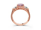 Rose gold Three-Stone Fancy Pink Princess Cut Cut Milgrain Band Prong Setting Ring_3