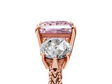 Rose gold Three-Stone Fancy Pink Princess Cut Cut Milgrain Band Prong Setting Ring_5