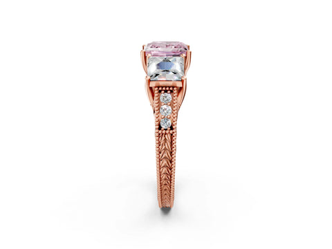 Rose gold Three-Stone Fancy Pink Princess Cut Cut Milgrain Pavé Engagement Ring_14