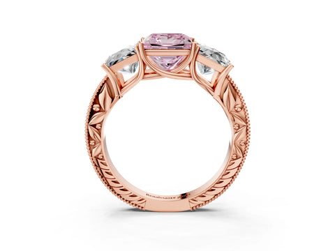 Rose gold Three-Stone Fancy Pink Princess Cut Cut Milgrain Pavé Engagement Ring_15