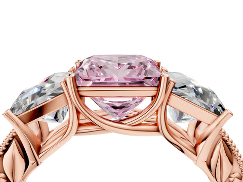 Rose gold Three-Stone Fancy Pink Princess Cut Cut Milgrain Pavé Engagement Ring_16